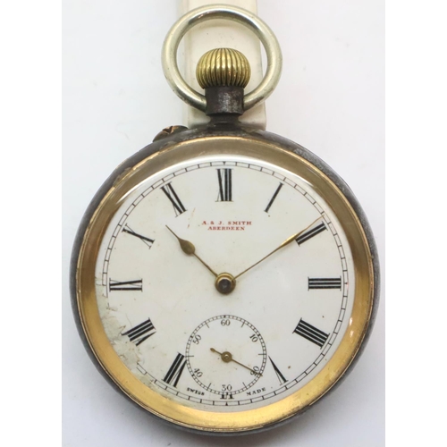 115 - Gunmetal and gold plated crown wind pocket watch by A&J Smith Aberdeen. P&P Group 1 (£14+VAT for the... 