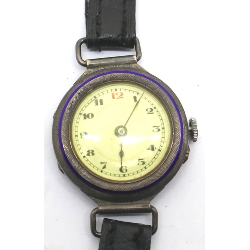 116 - Vintage silver cased and enameled trench wristwatch. P&P Group 1 (£14+VAT for the first lot and £1+V... 