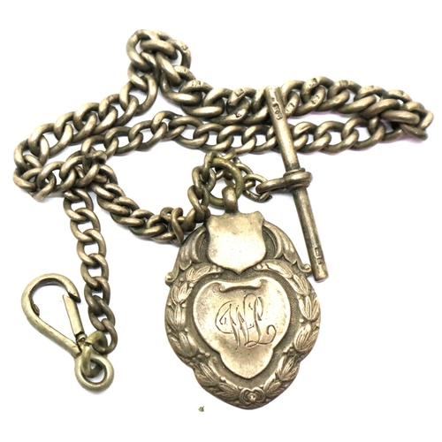 118 - Hallmarked silver single Albert pocket watch chain with a silver fob, 29g Chester assay, with an ant... 