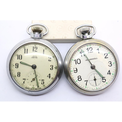 119 - Ingersoll & Smiths Empire chrome pocket watches. Working at lotting. P&P Group 1 (£14+VAT for the fi... 