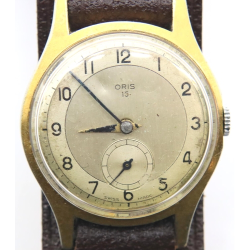 124 - Vintage Oris gold plated mechanical wristwatch on a modern leather strap. Working at lotting. P&P Gr... 