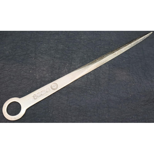 154 - Hallmarked silver letter opener, Sheffield assay, maker FH, L: 23 cm, 60g. P&P Group 1 (£14+VAT for ... 