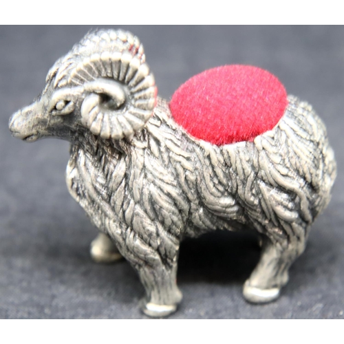 166 - Silver ram pin cushion, H: 3.5 cm. P&P Group 1 (£14+VAT for the first lot and £1+VAT for subsequent ... 