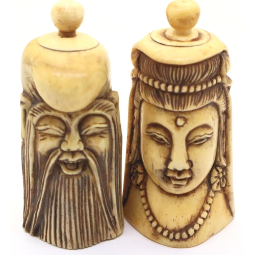 174 - Pair of Oriental carved bone scent bottles, H: 8 cm. P&P Group 1 (£14+VAT for the first lot and £1+V... 