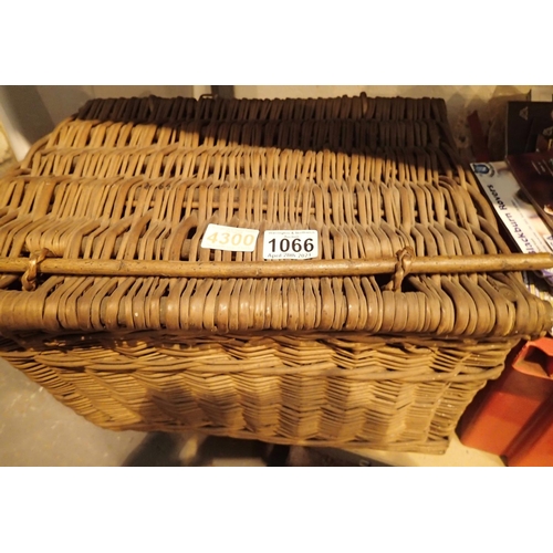 1066 - Wicker fishing box with related vintage content etc Not available for in-house P&P, contact Paul O'H... 