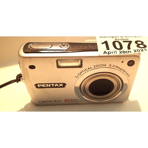 1078 - Pentax Optio A10 8.0 megapixel digital camera. P&P Group 1 (£14+VAT for the first lot and £1+VAT for... 