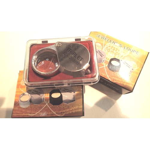 1124 - Three boxed as new 30 x 21 stainless steel jewelers loupes. P&P Group 1 (£14+VAT for the first lot a... 