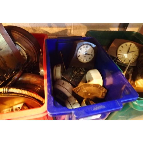 1196 - Shelf of vintage clocks and movements. Not available for in-house P&P, contact Paul O'Hea at Mailbox... 