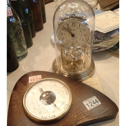 1244 - Clock teak cased wall mounted barometer and a cased anniversary clock. Not available for in-house P&... 