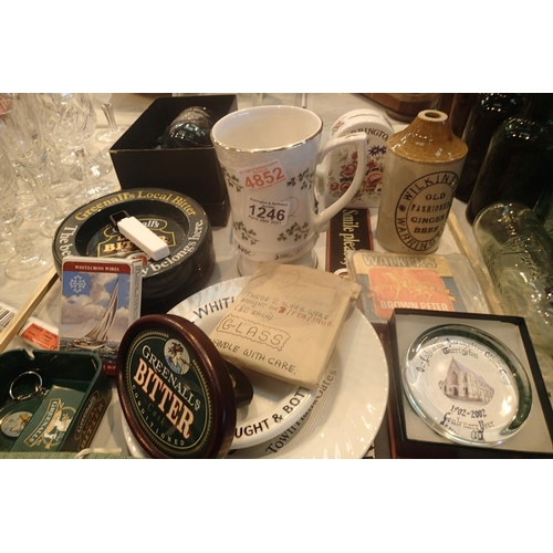 1246 - Collection of Warrington related items including greenalls memorabilia. Not available for in-house P... 