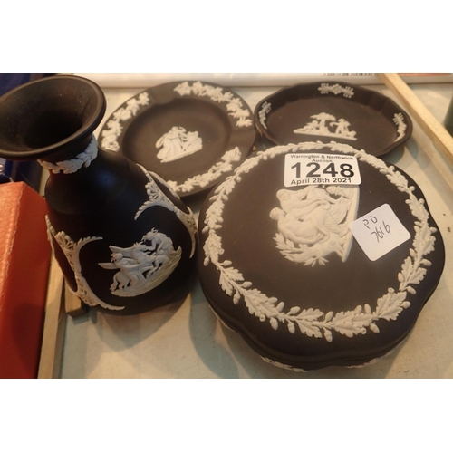 1248 - Four pieces of black ground Wedgwood jasper ware. P&P Group 3 (£25+VAT for the first lot and £5+VAT ... 