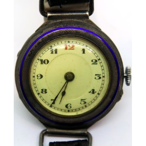 116 - Vintage silver cased and enameled trench wristwatch. P&P Group 1 (£14+VAT for the first lot and £1+V... 