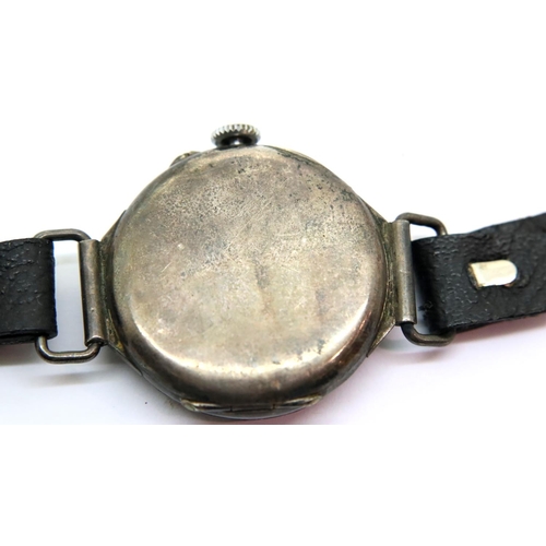 116 - Vintage silver cased and enameled trench wristwatch. P&P Group 1 (£14+VAT for the first lot and £1+V... 