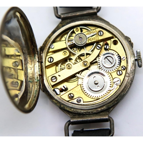 116 - Vintage silver cased and enameled trench wristwatch. P&P Group 1 (£14+VAT for the first lot and £1+V... 