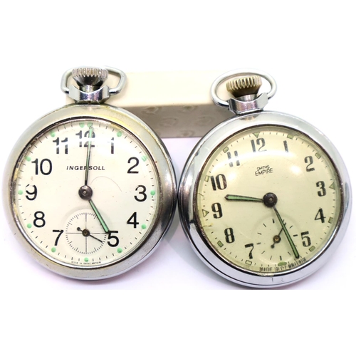 119 - Ingersoll & Smiths Empire chrome pocket watches. Working at lotting. P&P Group 1 (£14+VAT for the fi... 