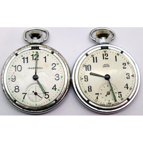 119 - Ingersoll & Smiths Empire chrome pocket watches. Working at lotting. P&P Group 1 (£14+VAT for the fi... 