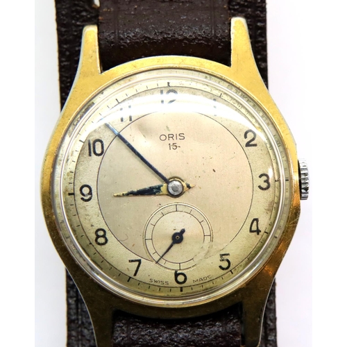 124 - Vintage Oris gold plated mechanical wristwatch on a modern leather strap. Working at lotting. P&P Gr... 