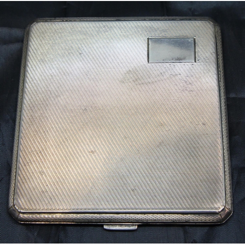 153 - Vintage 1939 hallmarked silver cigarette case in original pouch, 95g, vacant cartouche and original ... 