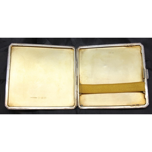 153 - Vintage 1939 hallmarked silver cigarette case in original pouch, 95g, vacant cartouche and original ... 