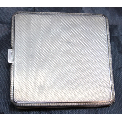 153 - Vintage 1939 hallmarked silver cigarette case in original pouch, 95g, vacant cartouche and original ... 