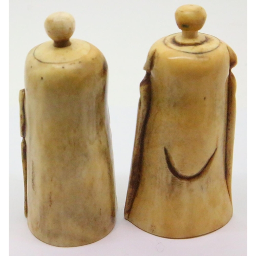 174 - Pair of Oriental carved bone scent bottles, H: 8 cm. P&P Group 1 (£14+VAT for the first lot and £1+V... 