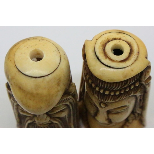 174 - Pair of Oriental carved bone scent bottles, H: 8 cm. P&P Group 1 (£14+VAT for the first lot and £1+V... 