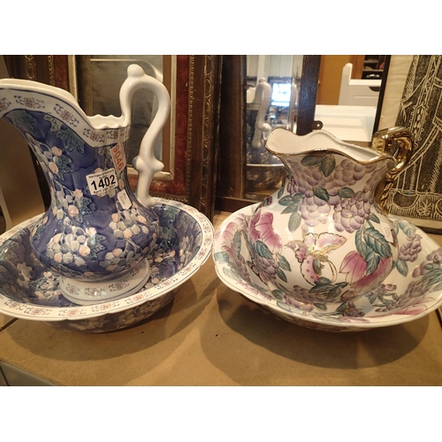 1402 - Two decorative jug and bowl wash sets. Not available for in-house P&P, contact Paul O'Hea at Mailbox... 