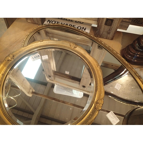 1408 - Two gilt framed mirrors, one oval, one circular. Not available for in-house P&P, contact Paul O'Hea ... 