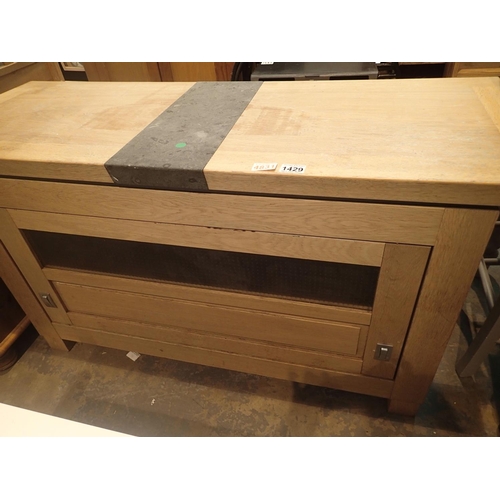 1429 - Pine cabinet with slate insert and glazed fold in door, 124 x 46 x 66 cm. Not available for in-house... 