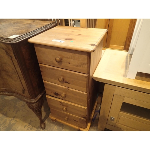 1431 - Tall narrow five drawer pine chest of drawers, 44 x 38 x 90 cm. Not available for in-house P&P, cont... 