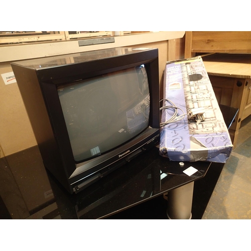 1437 - Classic TV stand, Panasonic portable TV and Maxview aerial. Not available for in-house P&P, contact ... 