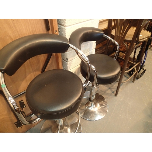 1448 - Two chrome framed leather effect seated breakfast bar stools. Not available for in-house P&P, contac... 