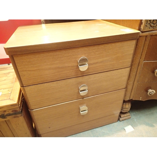 1461 - Retro teak effect three drawer chest of drawers. Not available for in-house P&P, contact Paul O'Hea ... 