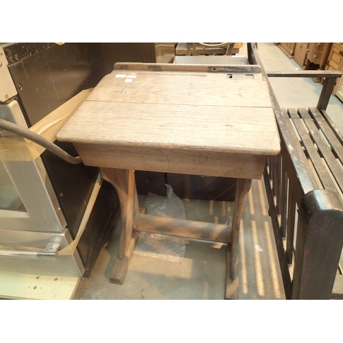 1472 - Oak school desk. Not available for in-house P&P, contact Paul O'Hea at Mailboxes on 01925 659133