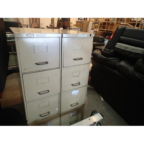 1476 - Pair of painted metal narrow four drawer filing cabinets. Not available for in-house P&P, contact Pa... 