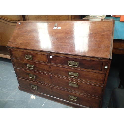 1488 - George III bureau c1820 with inside central cupboard and six drawers, two short over three long draw... 