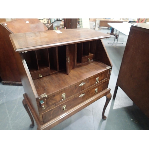 1491 - Walnut bureau for restoration with inside central cupboard and six drawers, two short over three lon... 