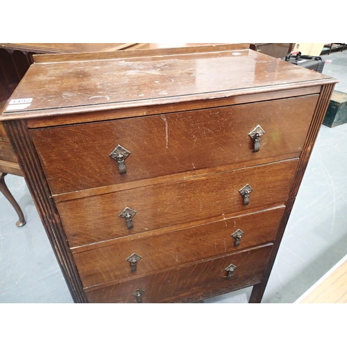 1492 - Oak chest of four drawers. Not available for in-house P&P, contact Paul O'Hea at Mailboxes on 01925 ... 