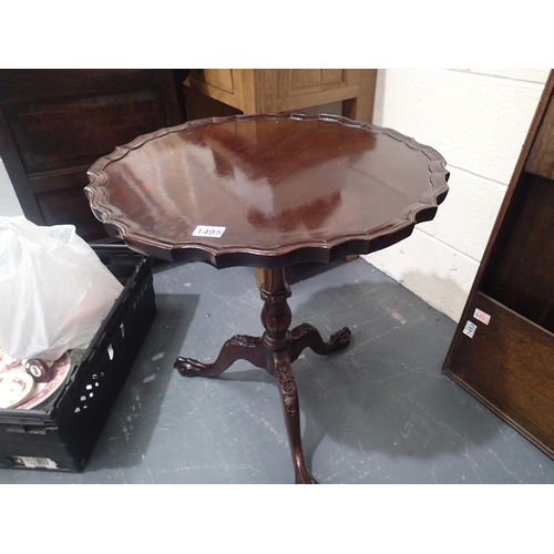 1495 - Mahogany circular table on tripod base. Not available for in-house P&P, contact Paul O'Hea at Mailbo... 