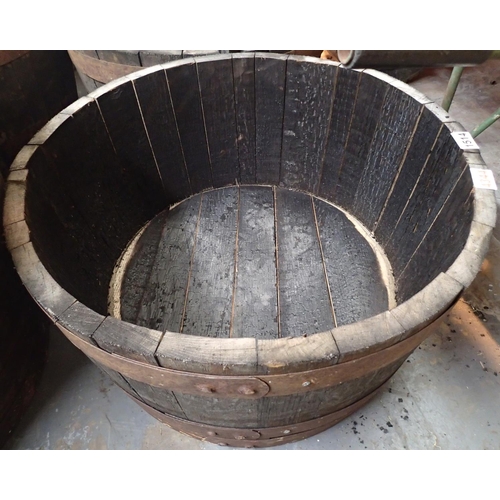 1514 - Oak half barrel planter, D: 62 cm, H: 30 cm. Not available for in-house P&P, contact Paul O'Hea at M... 