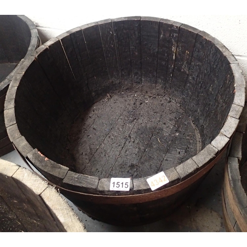 1515 - Oak half barrel planter, D: 64 cm, H: 36 cm. Not available for in-house P&P, contact Paul O'Hea at M... 