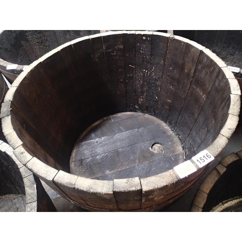 1516 - Oak half barrel planter, D: 64 cm, H: 44 cm. Not available for in-house P&P, contact Paul O'Hea at M... 