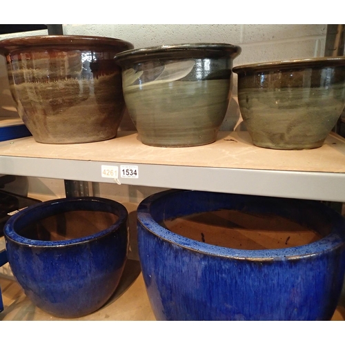 1534 - Five glazed garden pots. Not available for in-house P&P, contact Paul O'Hea at Mailboxes on 01925 65... 