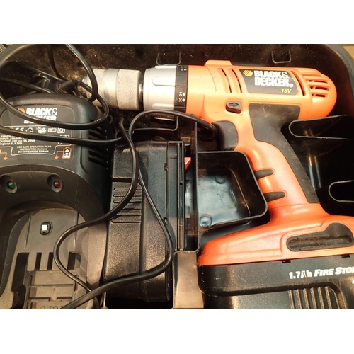 1589 - Cased Black and Decker jigsaw and a cased 18v Black and Decker cordless drill. Not available for in-... 