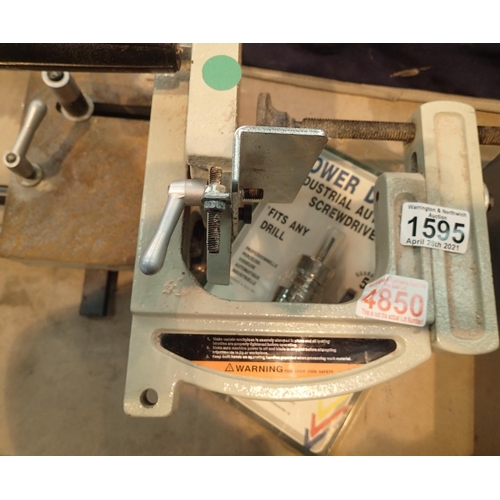 1595 - Large cast metal saw jig and power driver. Not available for in-house P&P, contact Paul O'Hea at Mai... 