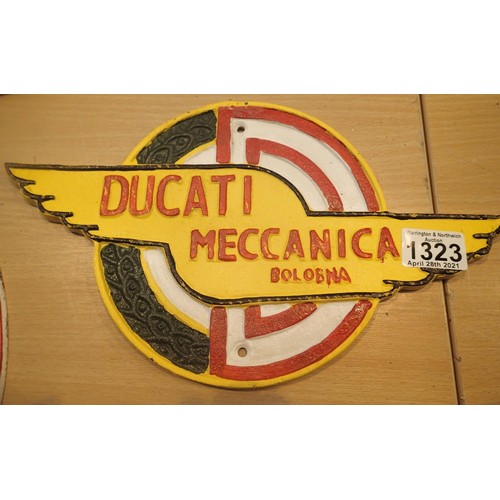 1323 - Cast iron Ducati sign, W: 32 cm. P&P Group 1 (£14+VAT for the first lot and £1+VAT for subsequent lo... 