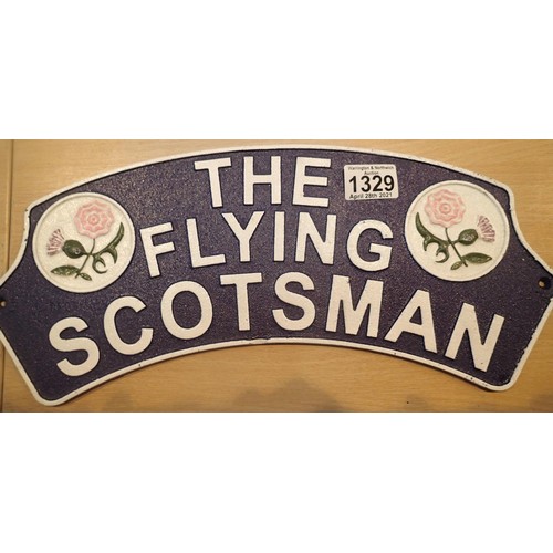 1329 - Cast iron The Flying Scotsman sign, W: 40 cm. P&P Group 1 (£14+VAT for the first lot and £1+VAT for ... 