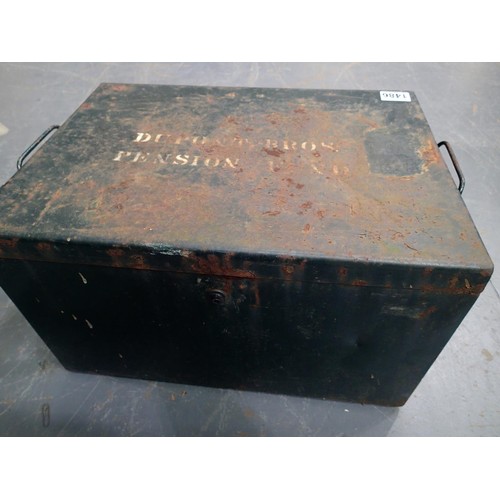 1487 - Metal lidded twin handled deeds box. Not available for in-house P&P, contact Paul O'Hea at Mailboxes... 