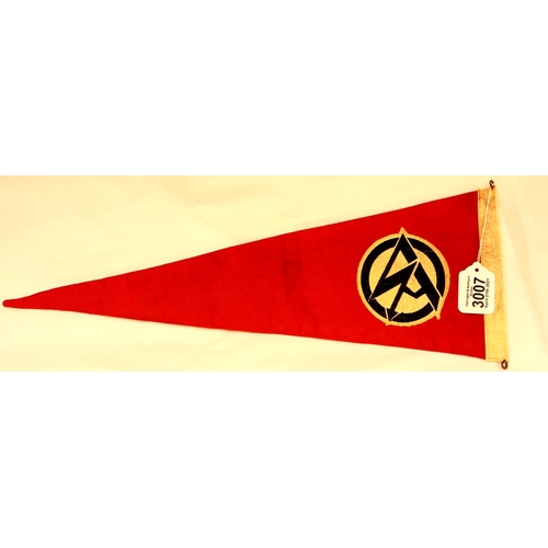 3007 - German Third Reich early reproduction large embroidered cotton SA pennant, stamped (indistinct) L: 5... 