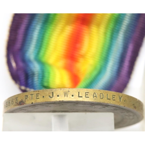 3226A - 63563 PTE J W LEADLEY L'POOL R, a British WWI Liverpool Regiment Victory medal. P&P Group 1 (£14+VAT... 